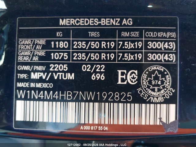 2022 Mercedes-benz Glb Glb 250 მანქანა იყიდება აუქციონზე, vin: W1N4M4HB7NW192825, აუქციონის ნომერი: 12712002