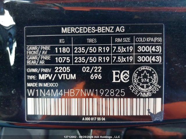 2022 Mercedes-benz Glb Glb 250 მანქანა იყიდება აუქციონზე, vin: W1N4M4HB7NW192825, აუქციონის ნომერი: 12712002