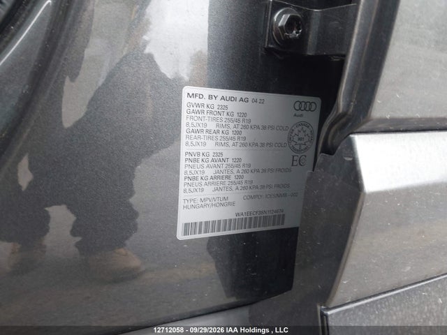 12712058 :رقم المزاد ، WA1EECF35N1124674 vin ، 2022 Audi Q3 Premium Plus S Line 45 مزاد بيع
