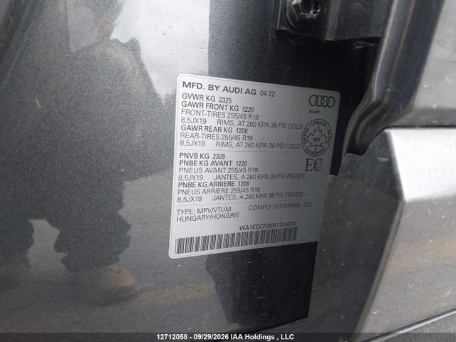12712058 :رقم المزاد ، WA1EECF35N1124674 vin ، 2022 Audi Q3 Premium Plus S Line 45 مزاد بيع