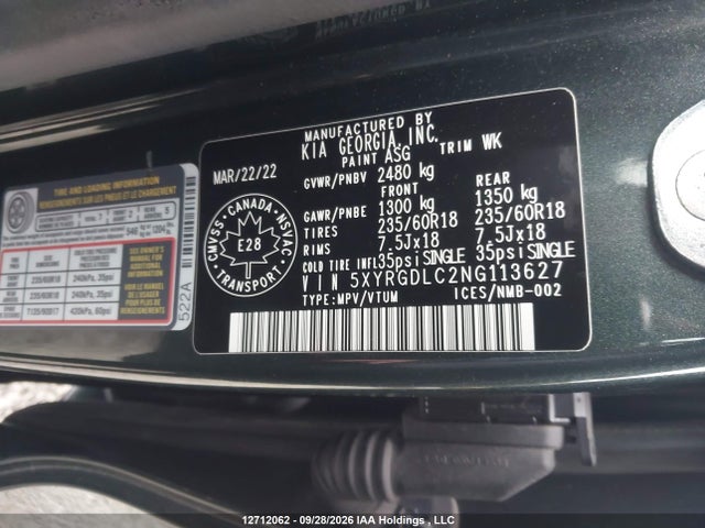 Продаж на аукціоні авто 2022 Kia Sorento 2.5l Lx Premium/2.5l Lx+, vin: 5XYRGDLC2NG113627, номер лоту: 12712062