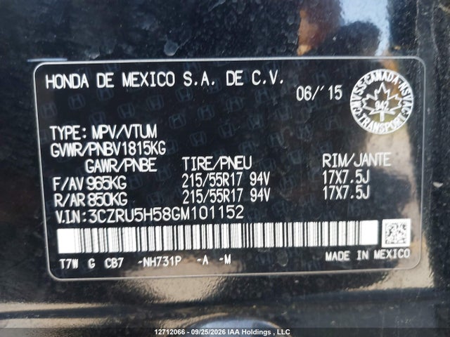 Honda HR-V EX 2016 3CZRU5H58GM101152 Image 9