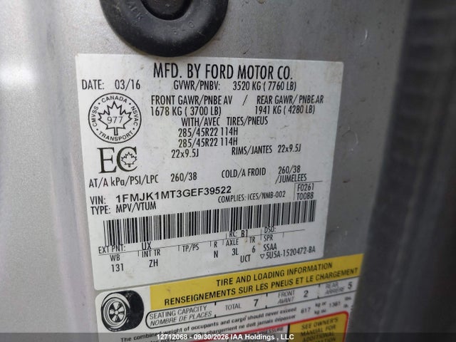 1FMJK1MT3GEF39522 Ford Expedition El Platinum