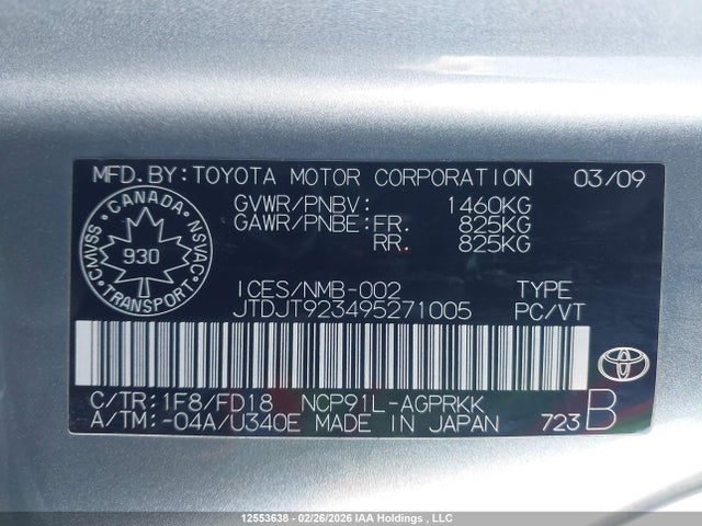 Продажа на аукционе авто 2009 Toyota Yaris Rs, vin: JTDJT923495271005, номер лота: 12553638
