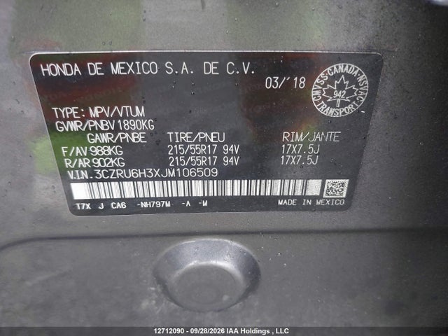 Продажа на аукционе авто 2018 Honda Hr-v Lx, vin: 3CZRU6H3XJM106509, номер лота: 12712090