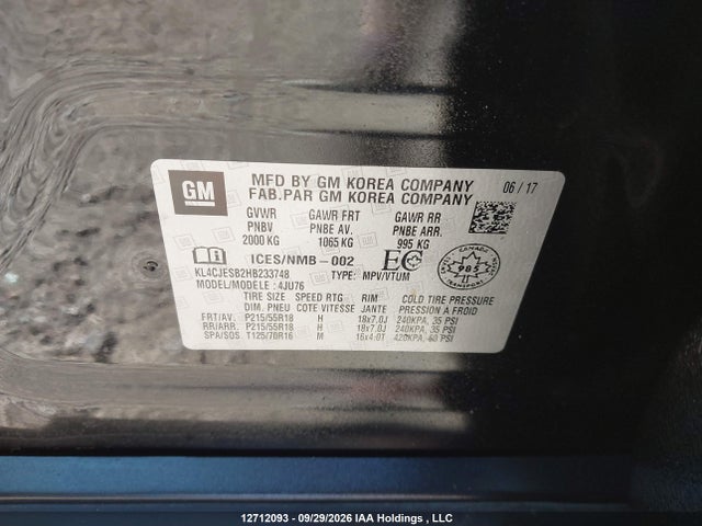 Продажа на аукционе авто 2017 Buick Encore Preferred, vin: KL4CJESB2HB233748, номер лота: 12712093