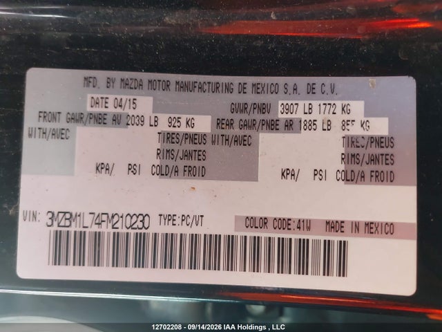 Mazda Mazda3 Gs 2015 3MZBM1L74FM210230 Image 9