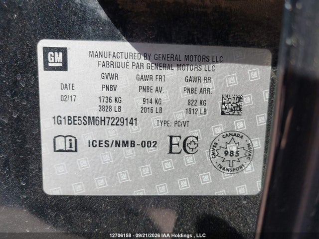 Chevrolet Cruze Lt Auto 2017 1G1BE5SM6H7229141 Image 9