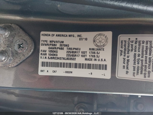 Продаж на аукціоні авто 2010 Honda Cr-v, vin: 5J6RE3H37AL803522, номер лоту: 12712109