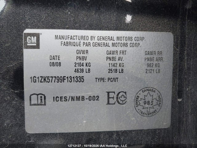 Продаж на аукціоні авто 2009 Chevrolet Malibu Ltz, vin: 1G1ZK57799F131335, номер лоту: 12712137