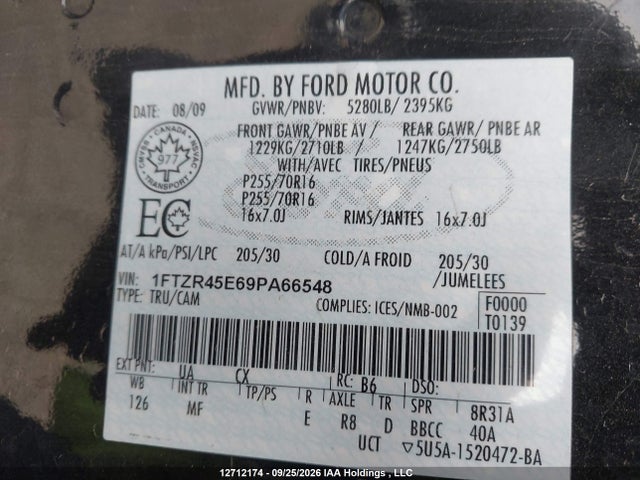 Продаж на аукціоні авто 2009 Ford Ranger Super Cab, vin: 1FTZR45E69PA66548, номер лоту: 12712174