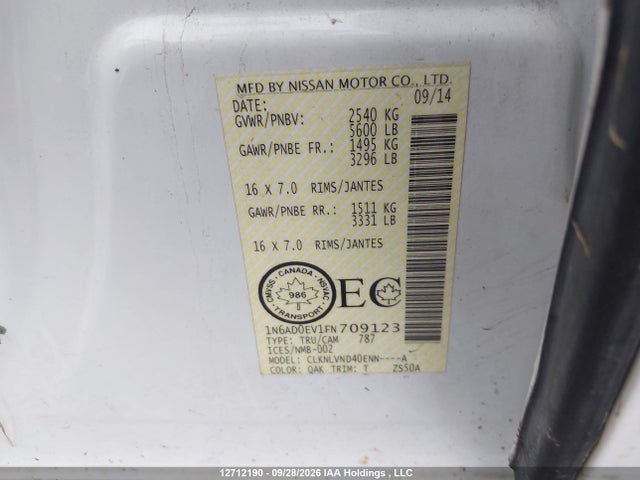 Продажа на аукционе авто 2015 Nissan Frontier Pro-4x, vin: 1N6AD0EV1FN709123, номер лота: 12712190