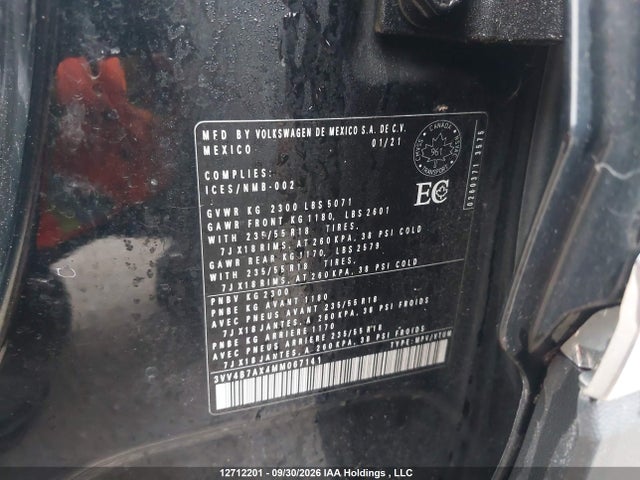 Продаж на аукціоні авто 2021 Volkswagen Tiguan, vin: 3VV4B7AX4MM067141, номер лоту: 12712201