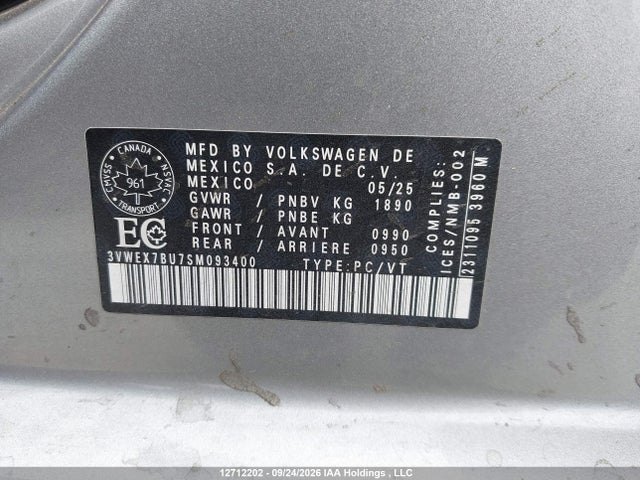 Aukcja sprzedaży 2025 Volkswagen Jetta Se, vin: 3VWEX7BU7SM093400, numer aukcji: 12712202