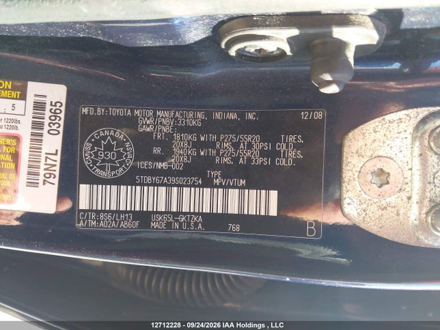 2009 Toyota Sequoia Platinum 5.7l V8 მანქანა იყიდება აუქციონზე, vin: 5TDBY67A39S023754, აუქციონის ნომერი: 12712228