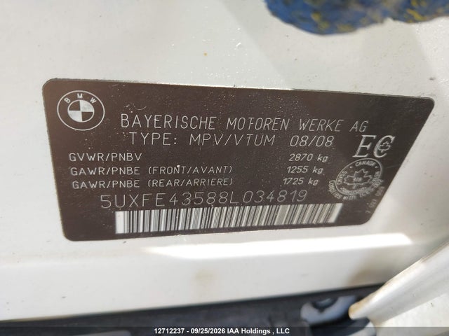Продаж на аукціоні авто 2008 Bmw X5 3.0si, vin: 5UXFE43588L034819, номер лоту: 12712237