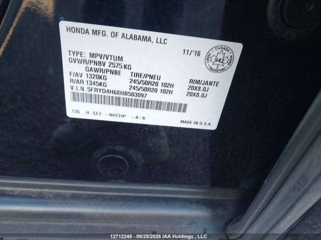 12712248 :رقم المزاد ، 5FRYD4H68HB503097 vin ، 2017 Acura Mdx Tech Pkg مزاد بيع