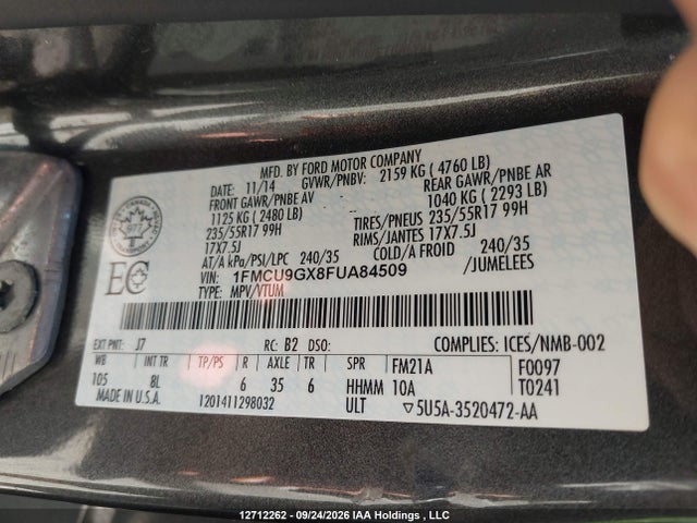 Продаж на аукціоні авто 2015 Ford Escape Se, vin: 1FMCU9GX8FUA84509, номер лоту: 12712262