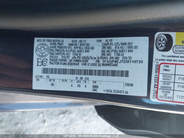 Aukcja sprzedaży 2013 Ford Fiesta, vin: 3FADP4EJ7DM119730, numer aukcji: 12712270