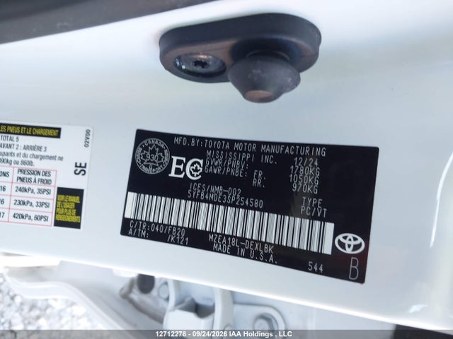 Aukcja sprzedaży 2025 Toyota Corolla, vin: 5YFB4MDE3SP254580, numer aukcji: 12712278