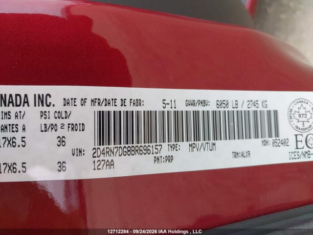Aukcja sprzedaży 2011 Dodge Grand Caravan R/t, vin: 2D4RN7DG8BR696157, numer aukcji: 12712284