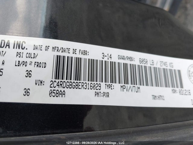 Dodge Grand Caravan Se/sxt 2014 2C4RDGBG8ER316029 Image 9