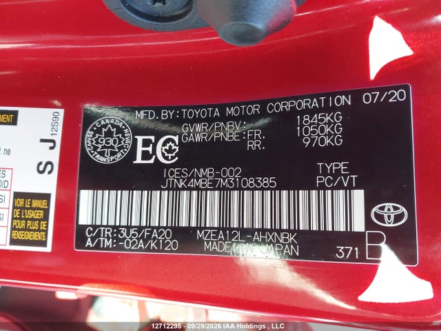 Toyota Corolla 2021 JTNK4MBE7M3108385 Image 9