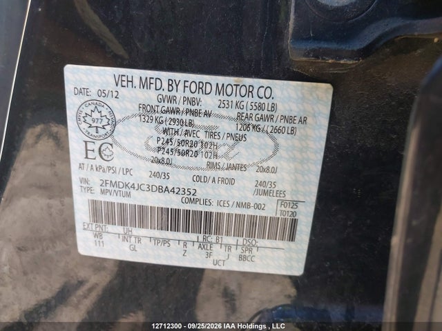Aukcja sprzedaży 2013 Ford Edge, vin: 2FMDK4JC3DBA42352, numer aukcji: 12712300