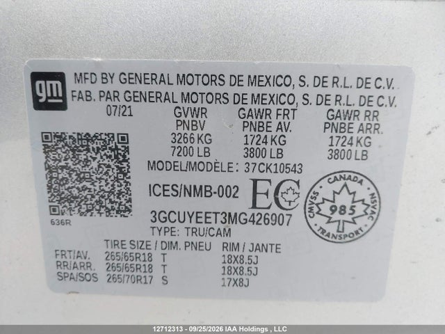 Aukcja sprzedaży 2021 Chevrolet Silverado 1500 Rst, vin: 3GCUYEET3MG426907, numer aukcji: 12712313
