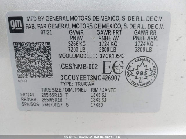 Aukcja sprzedaży 2021 Chevrolet Silverado 1500 Rst, vin: 3GCUYEET3MG426907, numer aukcji: 12712313