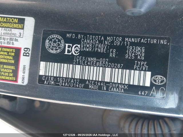 Продаж на аукціоні авто 2011 Toyota Matrix, vin: 2T1LE4EE8BC020287, номер лоту: 12712326