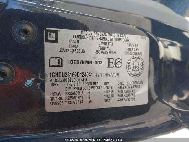 Aukcja sprzedaży 2009 Chevrolet Uplander Ls, vin: 1GNDU23169D124941, numer aukcji: 12712328