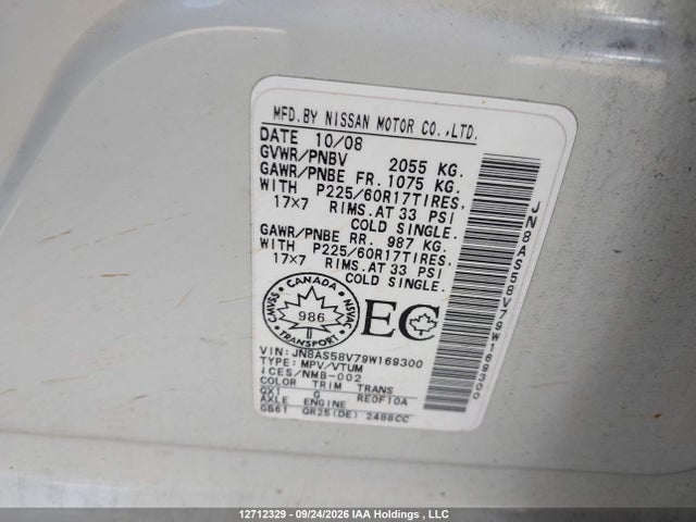 Aukcja sprzedaży 2009 Nissan Rogue S/sl, vin: JN8AS58V79W169300, numer aukcji: 12712329