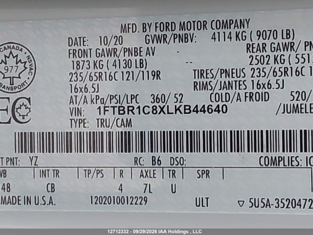 Ford Transit T-250 2020 1FTBR1C8XLKB44640 Image 9