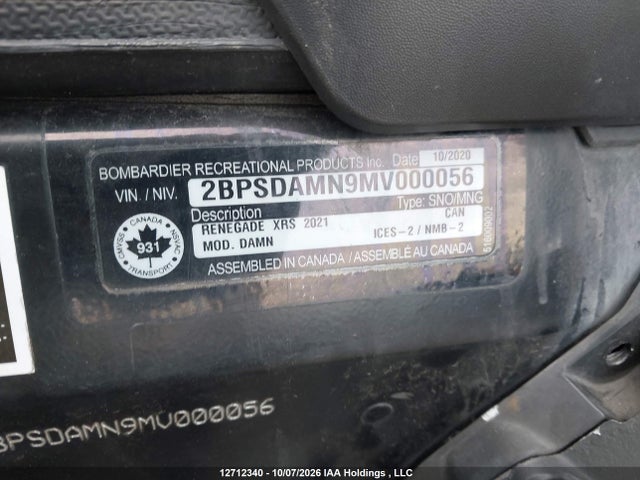Aukcja sprzedaży 2021 Skidoo Renegade, vin: 2BPSDAMN9MV000056, numer aukcji: 12712340