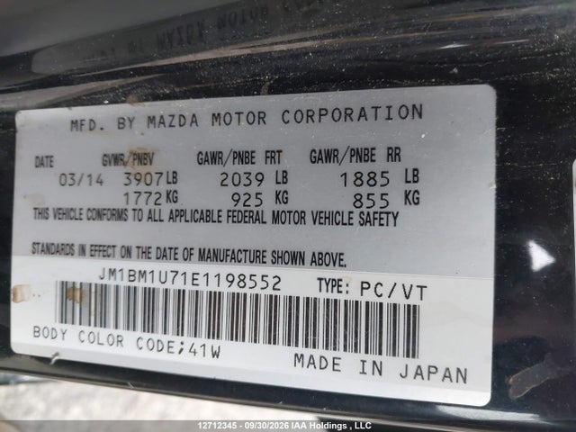 Aukcja sprzedaży 2014 Mazda 3 Sport, vin: JM1BM1U71E1198552, numer aukcji: 12712345