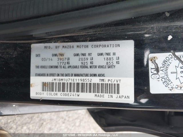 Aukcja sprzedaży 2014 Mazda 3 Sport, vin: JM1BM1U71E1198552, numer aukcji: 12712345