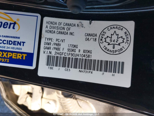 Honda Civic Touring 2018 2HGFC1F90JH104581 Image 18