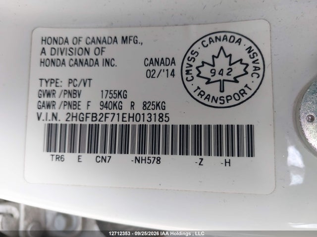 2HGFB2F71EH013185 Honda Civic