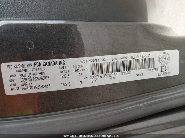 2018 Dodge Grand Caravan Gt მანქანა იყიდება აუქციონზე, vin: 2C4RDGEG8JR242813, აუქციონის ნომერი: 12712361