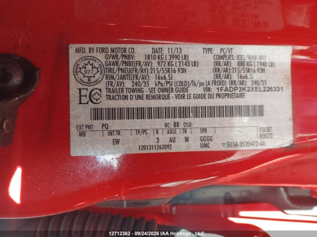 2014 Ford Focus Se მანქანა იყიდება აუქციონზე, vin: 1FADP3K2XEL226331, აუქციონის ნომერი: 12712362