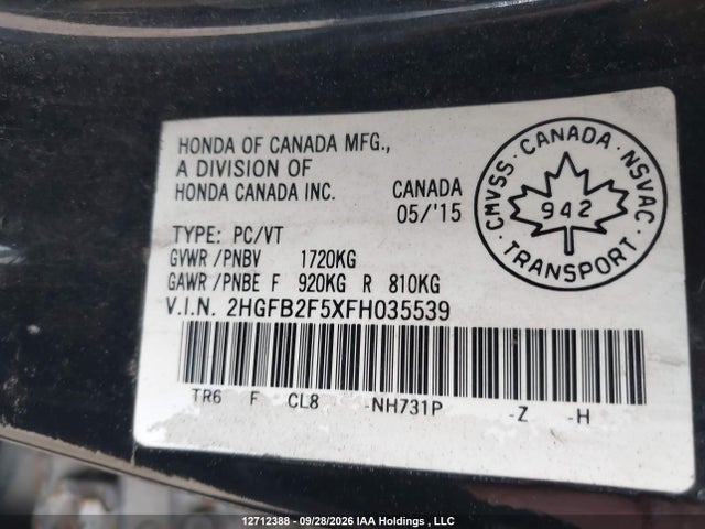 2HGFB2F5XFH035539 Honda Civic