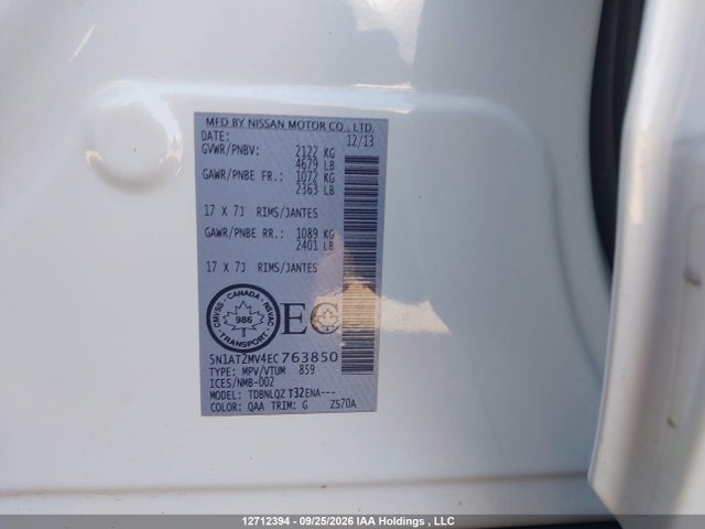 5N1AT2MV4EC763850 Nissan ROGUE SV