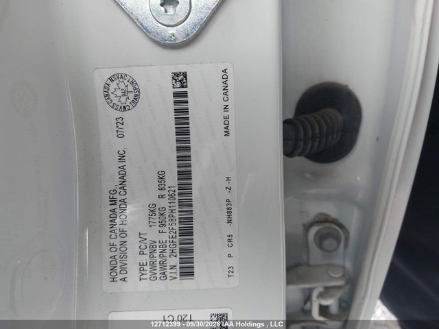 2023 Honda Civic Sport მანქანა იყიდება აუქციონზე, vin: 2HGFE2F58PH110621, აუქციონის ნომერი: 12712399