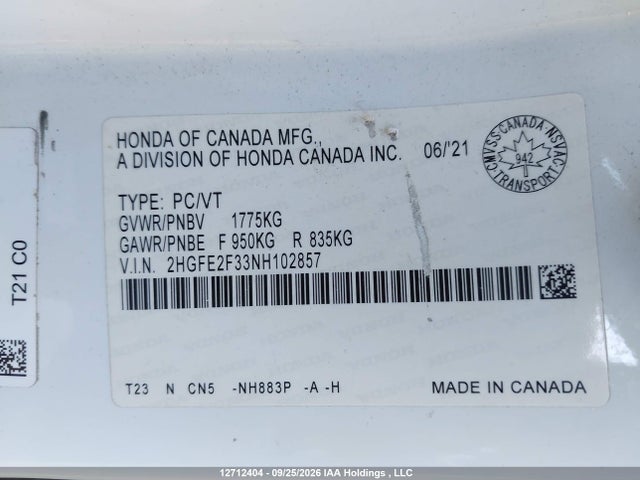 Honda Civic 2022 2HGFE2F33NH102857 Image 9