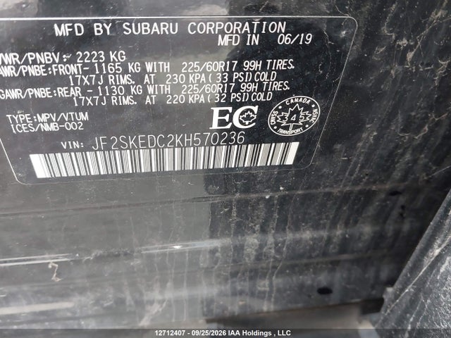 Продажа на аукционе авто 2019 Subaru Forester Premium, vin: JF2SKEDC2KH570236, номер лота: 12712407