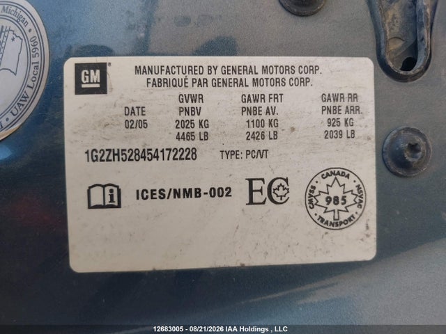 Aukcja sprzedaży 2005 Pontiac G6 Gt, vin: 1G2ZH528454172228, numer aukcji: 12683005