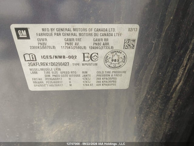 Продажа на аукционе авто 2013 Gmc Terrain Sle-1, vin: 2GKFLREK1D6290427, номер лота: 12707008
