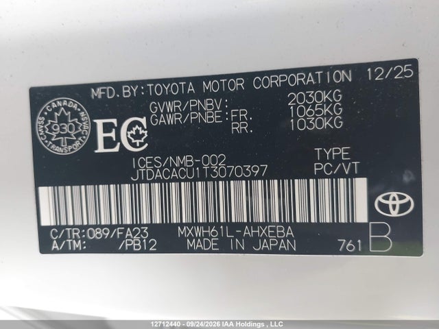 12712440 :رقم المزاد ، JTDACACU1T3070397 vin ، 2026 Toyota Prius Se/xse/xse Premium/night Shade مزاد بيع
