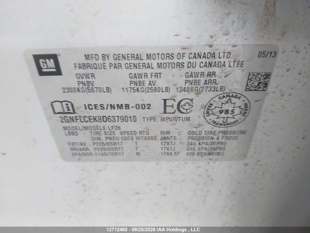 Продажа на аукционе авто 2013 Chevrolet Equinox Ls, vin: 2GNFLCEK8D6379010, номер лота: 12712465
